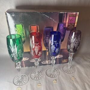 Crystal Clear Industries Set Of 4 Cut To Clear Flutes 7 OZ 24% Lead With Box